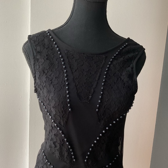 ZARA | Black Beaded Low Scoop Back Dress Sz M - Picture 2 of 5